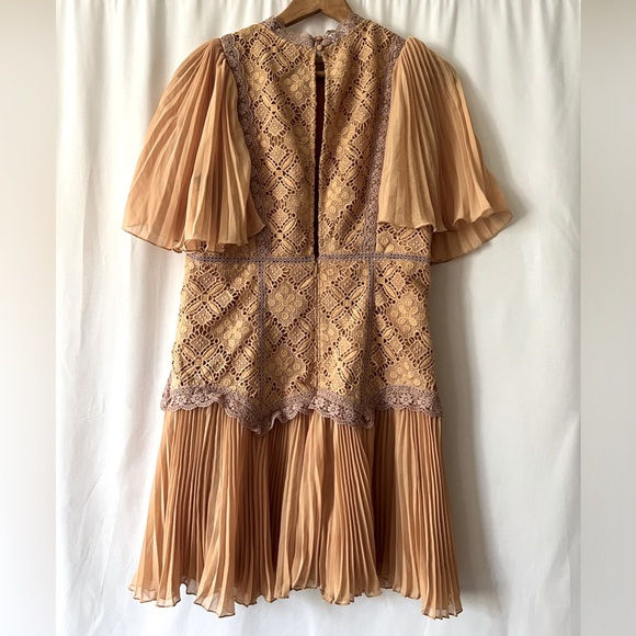 Asos Design Lace Contrast Mini Dress with Pleated Sleeves & Skirt, 10 - Picture 6 of 8